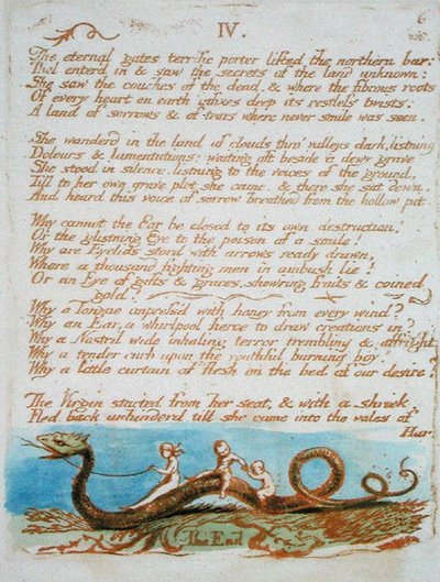 IV. The Eternal gates..., plate 8 from The Book of Thel by William Blake